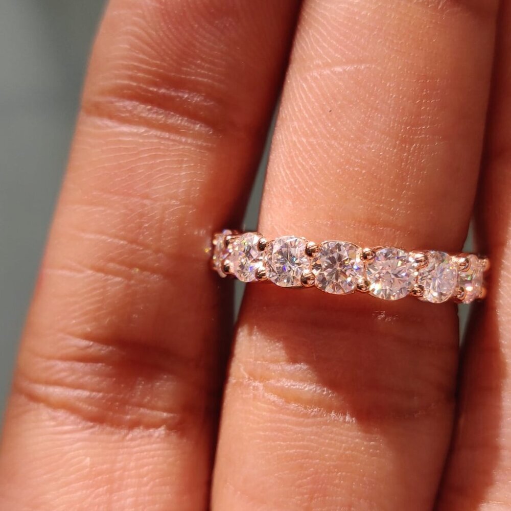 Scallop Pave Set Moissanite Eternity Ring Round - Picture 3 of 3